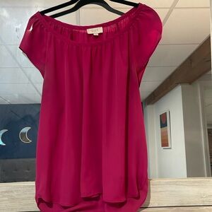LOFT OUTLET SLEEVELESS BLOUSE Women's  L Magenta Lightweight Flowy Pleated Top